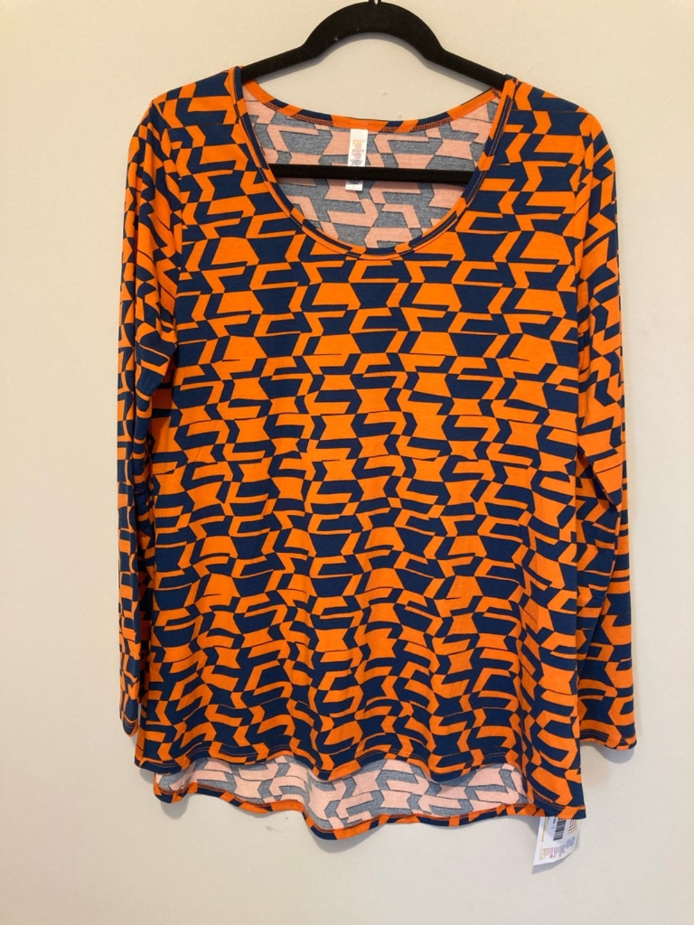 LuLaRoe Women's Geometric Print Long Sleeve Top - Orange & Navy NWT Sz L